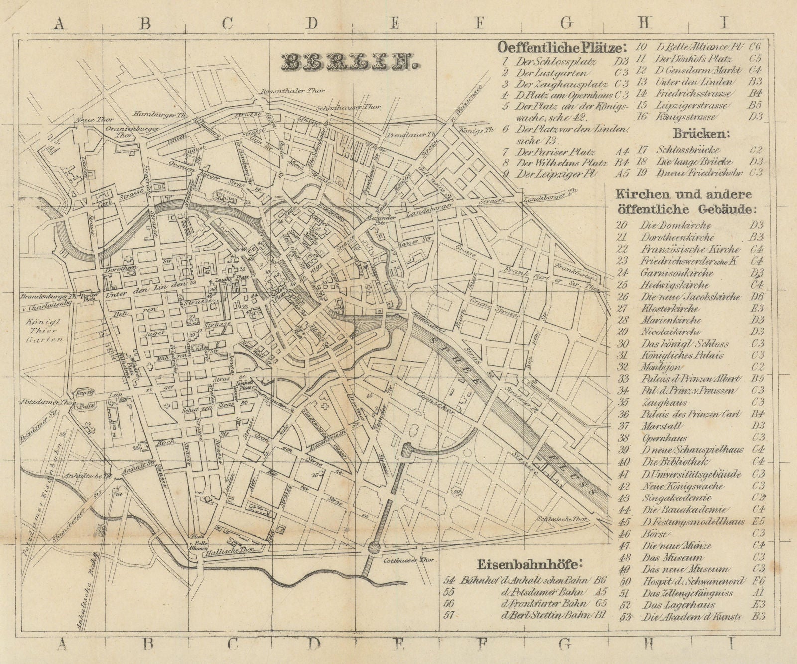 Berlin town city plan. Germany. BRADSHAW c1853 old antique map chart